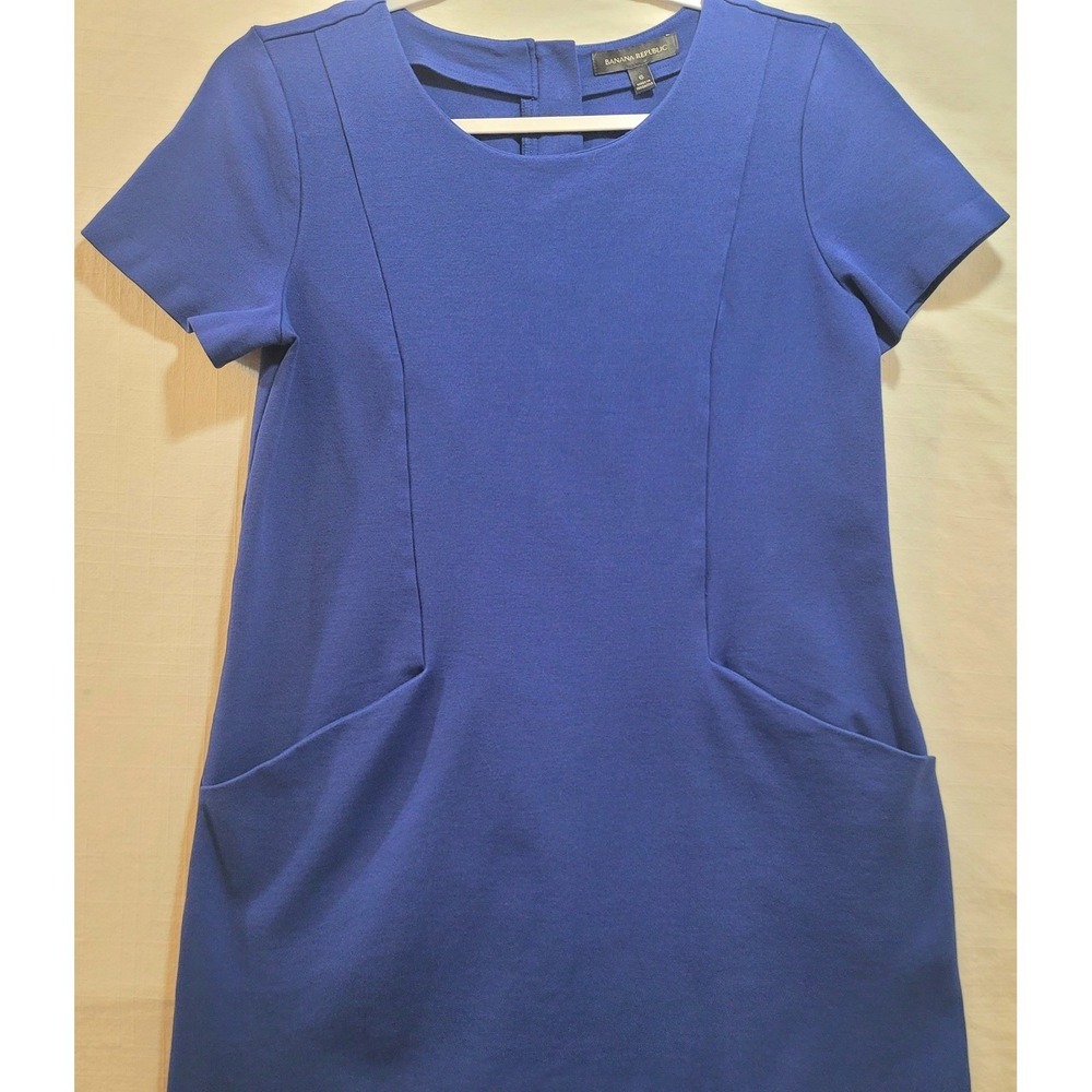 Banana Republic Blue Career Shift Dress Pockets S-Slv Womenrs 6 Stretch Knee - Picture 2 of 9